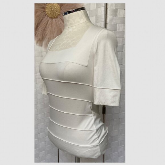Akris White Stretch Short Sleeve Off White Top Size 4 - Picture 7 of 13